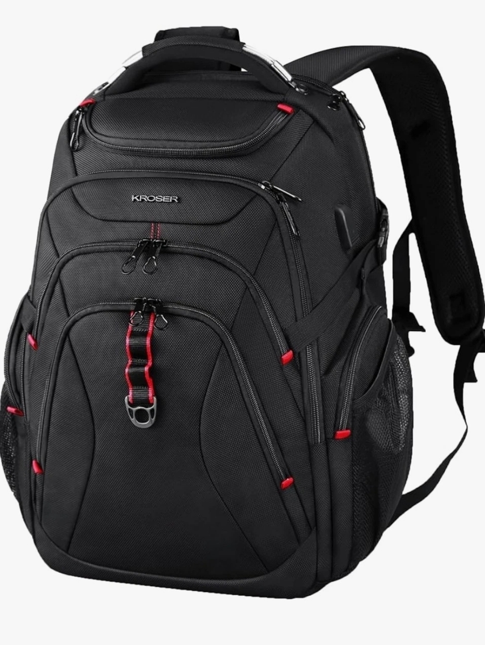 Kroser Black Water-Resistant Laptop Backpack 17" RFID Pocket USB Port, NWOT